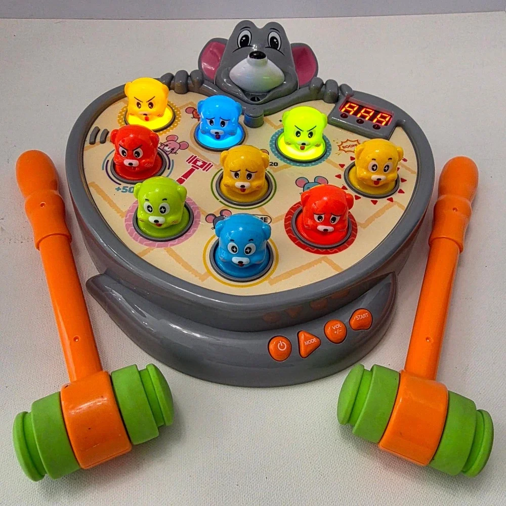 Whack A Mole Mouse Game Kids Multicolor Electronic Arcade Toy 2 Hammers Light Up